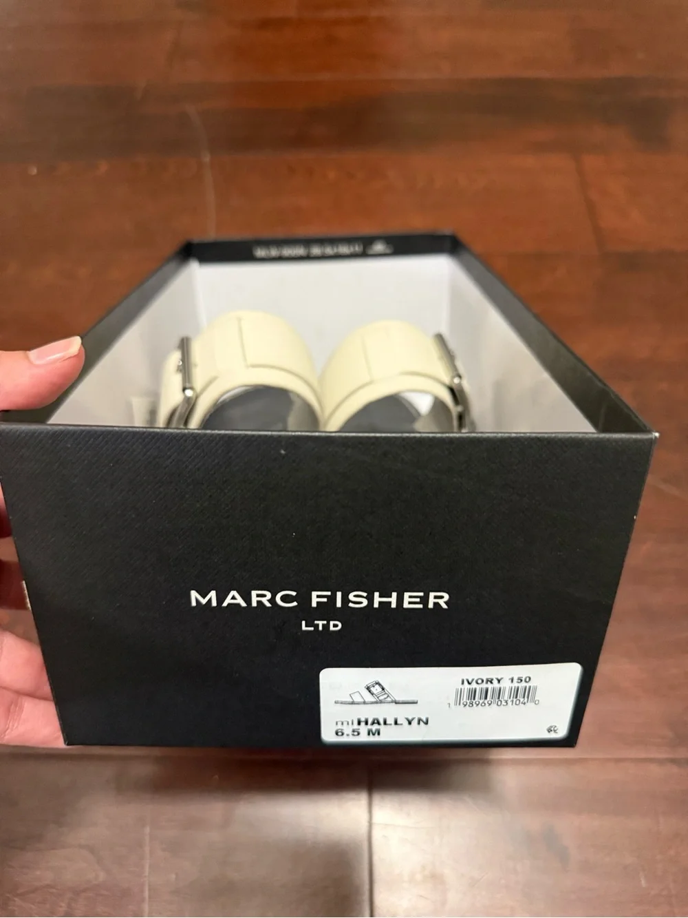 Marc Fisher Ivory Leather Buckle Slide Sandals